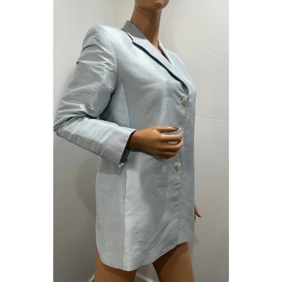ellen tracy Silk Long Blazer Size 8 Sky Blue Taffeta Long Sleeve 3 Button Close - Picture 3 of 10